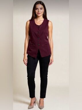 OGL NWT Sleeveless Button Front Vest in Deep Burgundy Size L